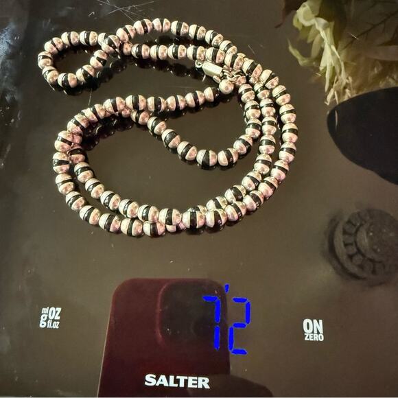 Taxco Mexico 925 Sterling Silver & Onyx Beaded Necklace - Picture 5 of 6